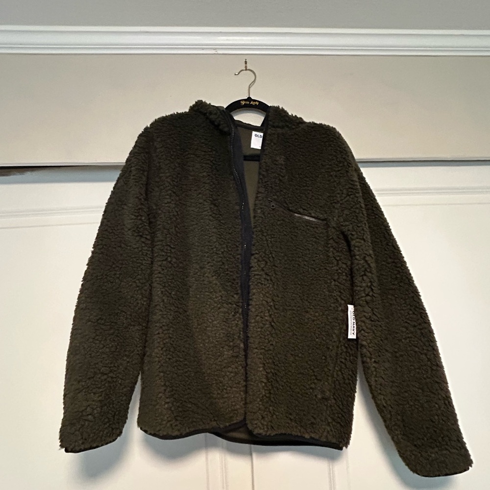 Old Navy Green Teddy Jacket with Hood and Zipper